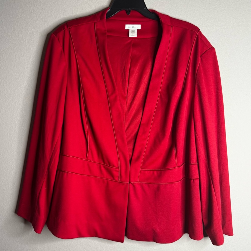 Kate & Rosy Red Collarless V-Neckline Jacket Size 3X